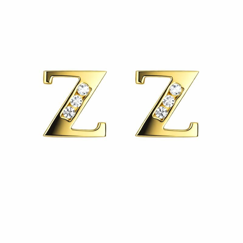 14K Yellow Gold Initial Stud Earrings