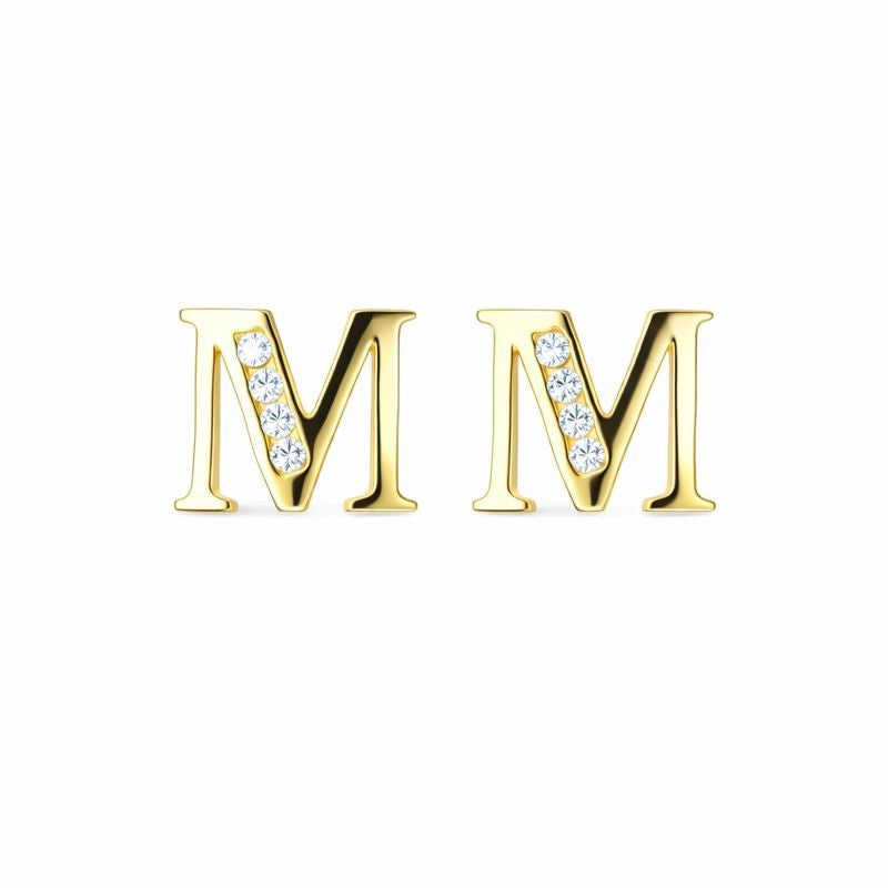 14K Yellow Gold Initial Stud Earrings