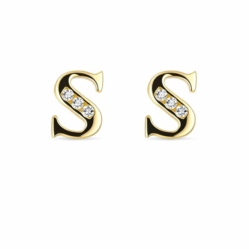 14K Yellow Gold Initial Stud Earrings