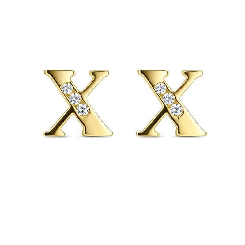 14K Yellow Gold Initial Stud Earrings