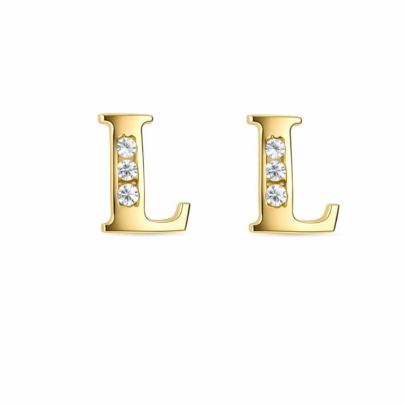 14K Yellow Gold Initial Stud Earrings