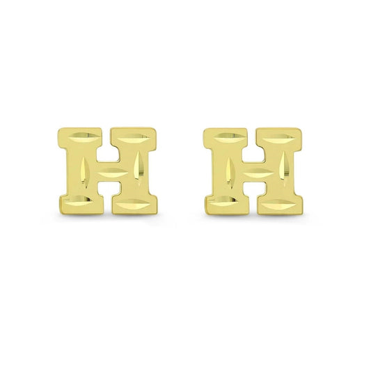 14K Yellow Gold Diamond-Cut “H” Initial Stud Earrings