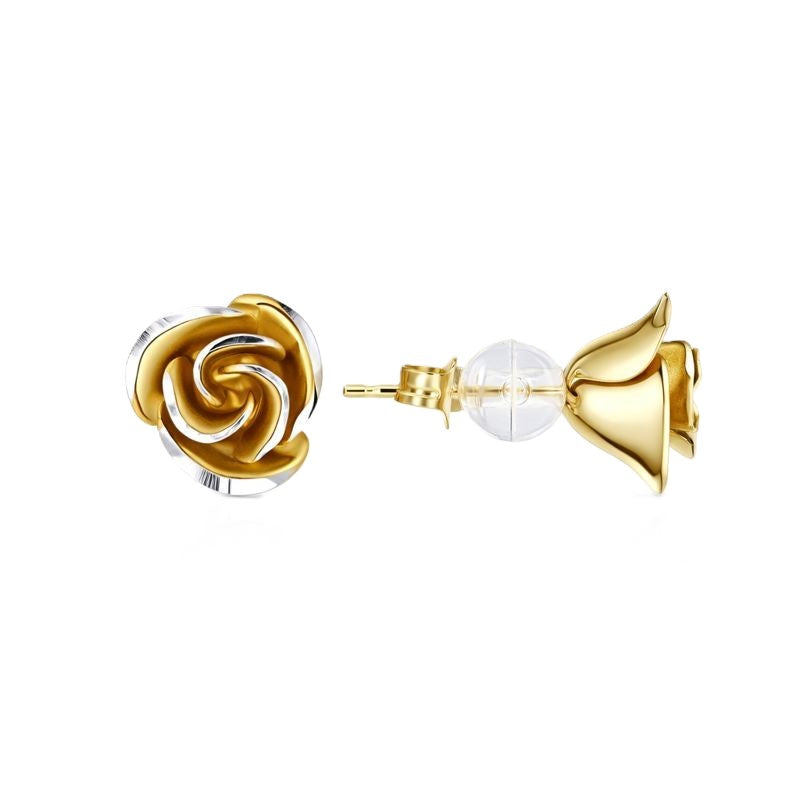 10K Yellow Gold Satin & Diamond-Cut Rose Stud Earrings
