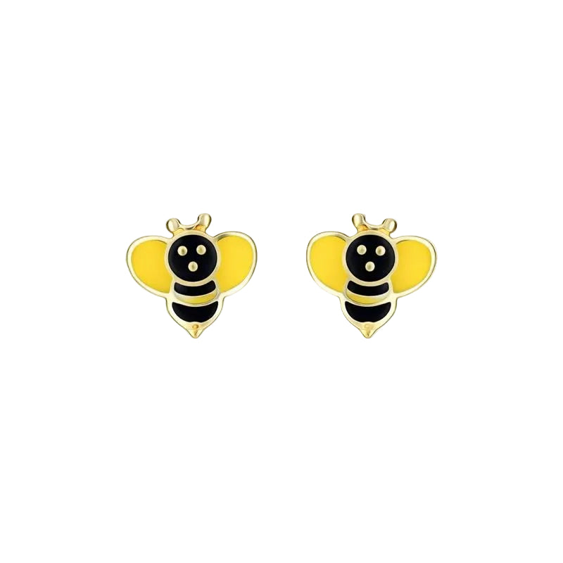 14K Yellow Gold Enameled Bumble Bee Stud Earrings