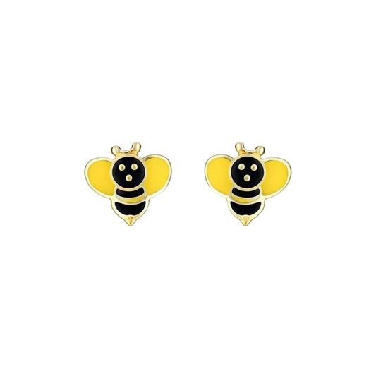 14K Yellow Gold Enameled Bumble Bee Stud Earrings