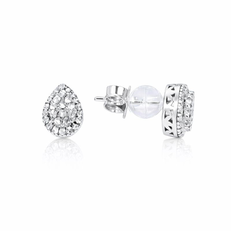 14K White Gold Diamond-Cut Pear Shape Stud Earrings