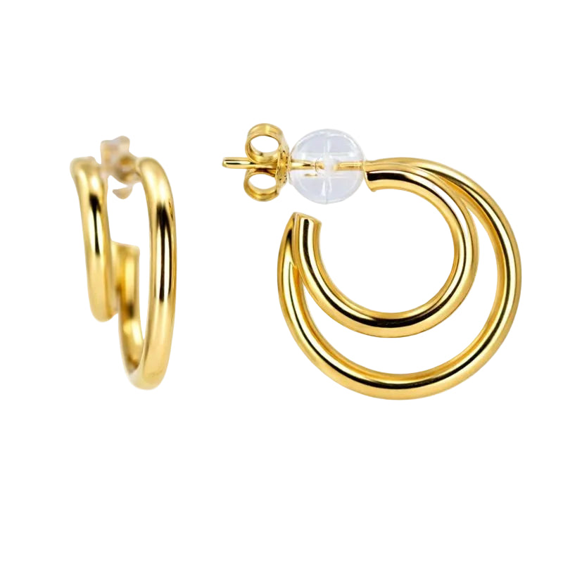 14K Gold Double Row J Hoop Stud Earrings