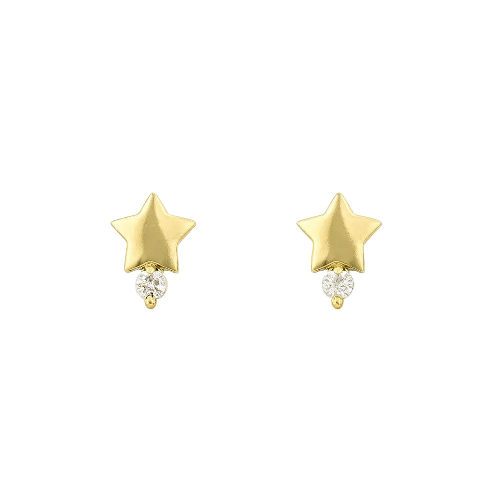14K Yellow Gold CZ Star Stud Earrings