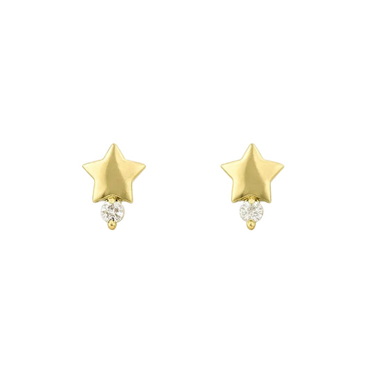 14K Yellow Gold CZ Star Stud Earrings