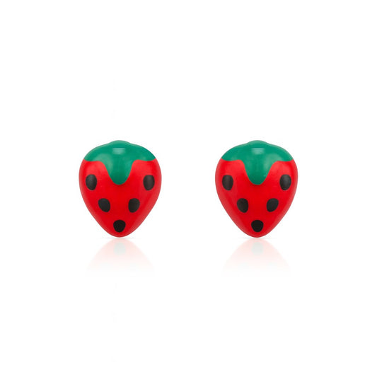 10K Yellow Gold Enamel Strawberry Stud Earrings