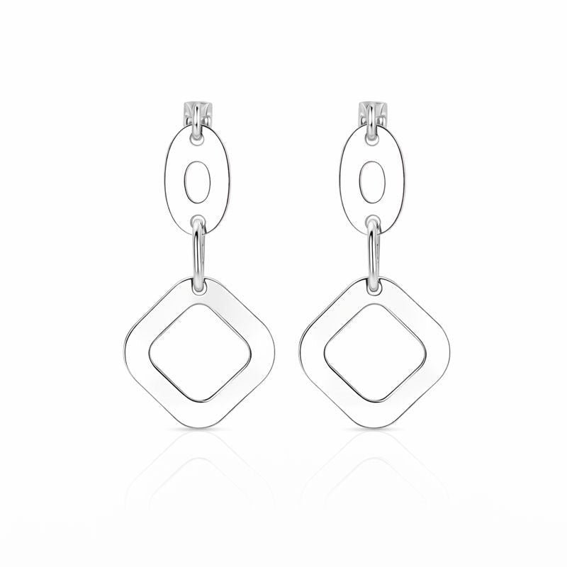 14K White Gold Oval & Diamond Dangle Stud Earrings