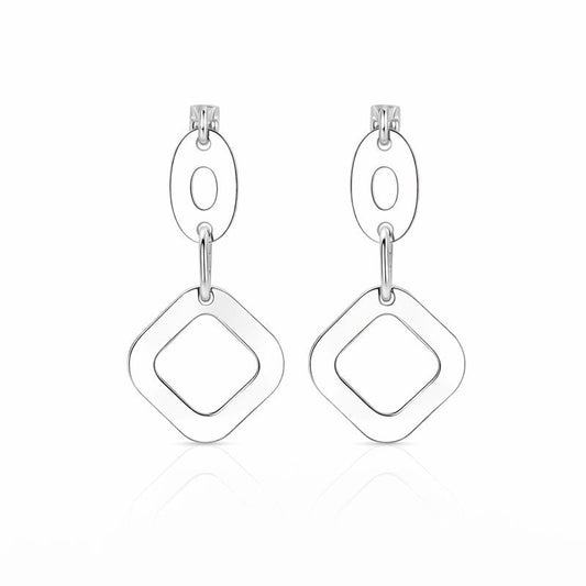 14K White Gold Oval & Diamond Dangle Stud Earrings