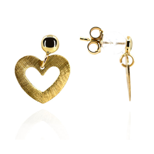 14K Yellow Gold Dangle Heart Earrings