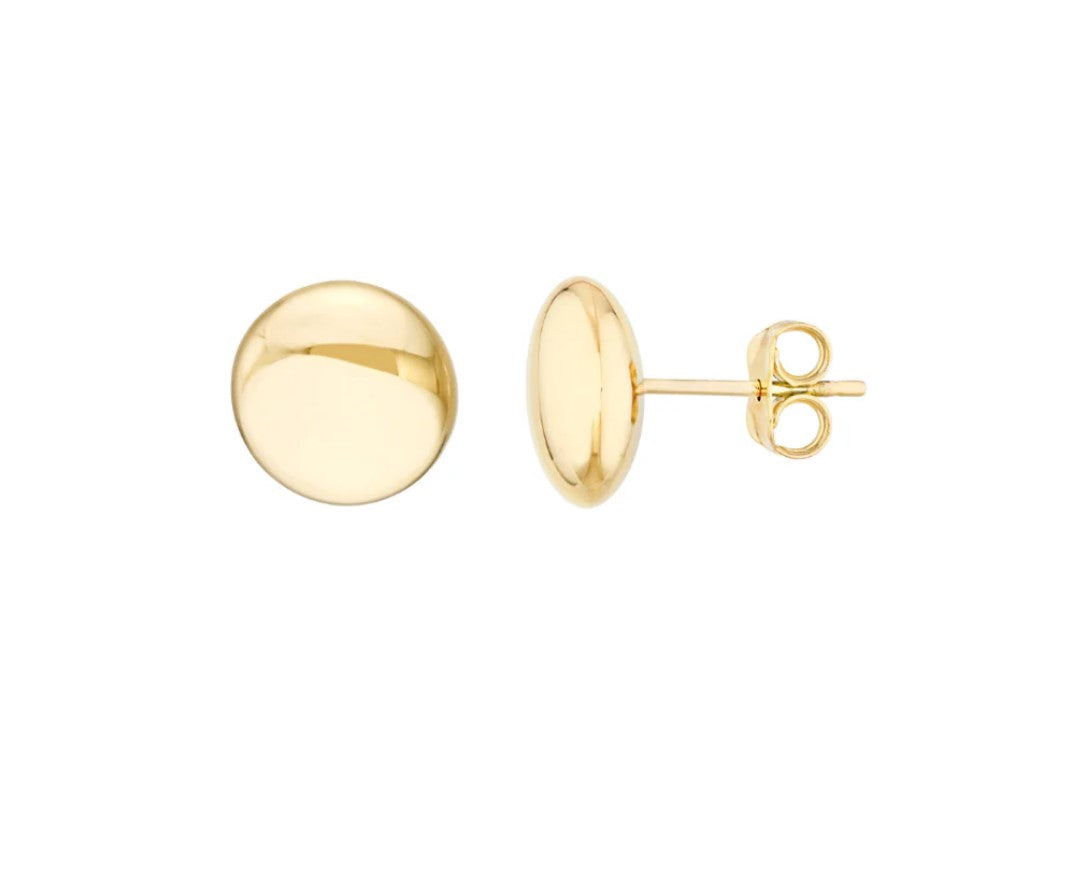 10K Yellow Gold 10mm Button Stud Earrings