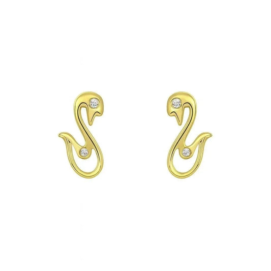 14K Yellow Gold CZ Swan Stud Earrings