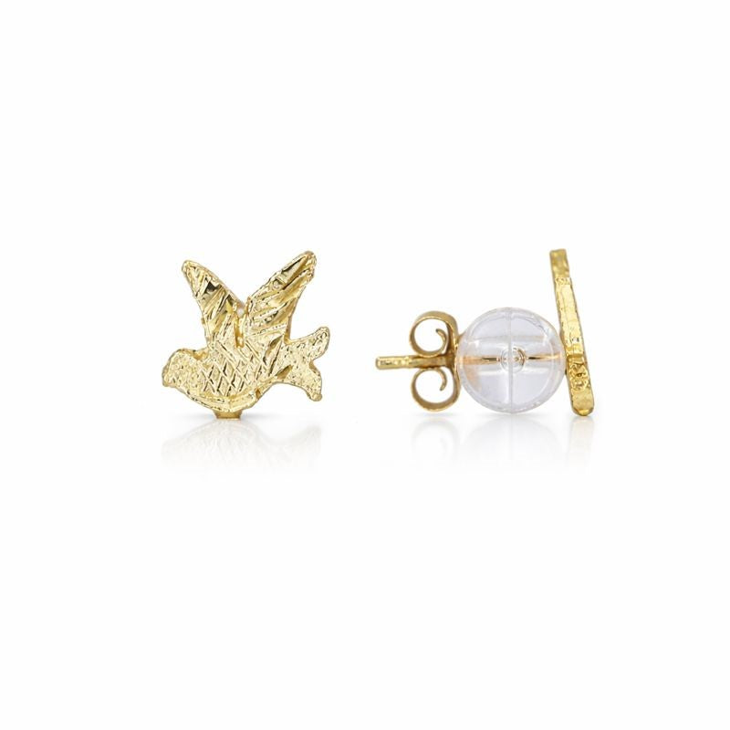 14K Yellow Gold Diamond-Cut Dove Earrings