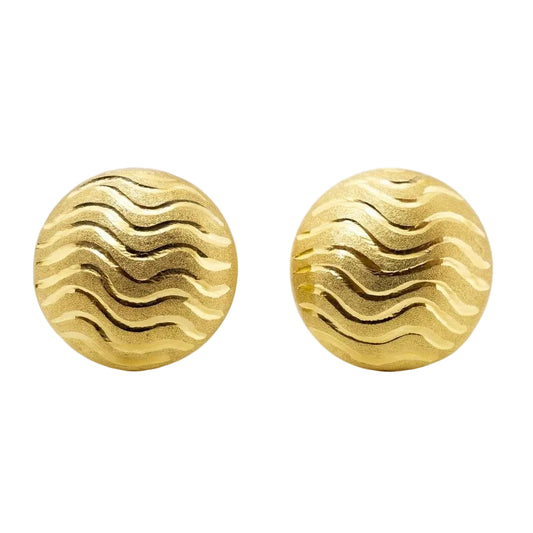 14K Yellow Gold Vintage Satin Dome Stud Earrings