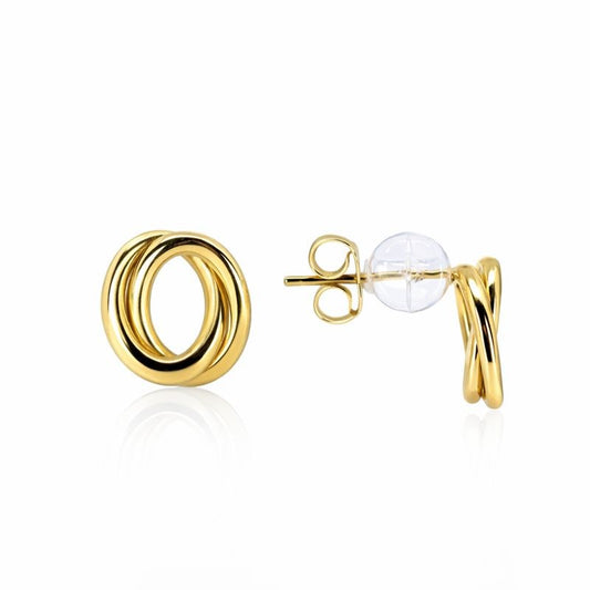 14K Yellow Gold Vintage Interlocking Oval Stud Earrings