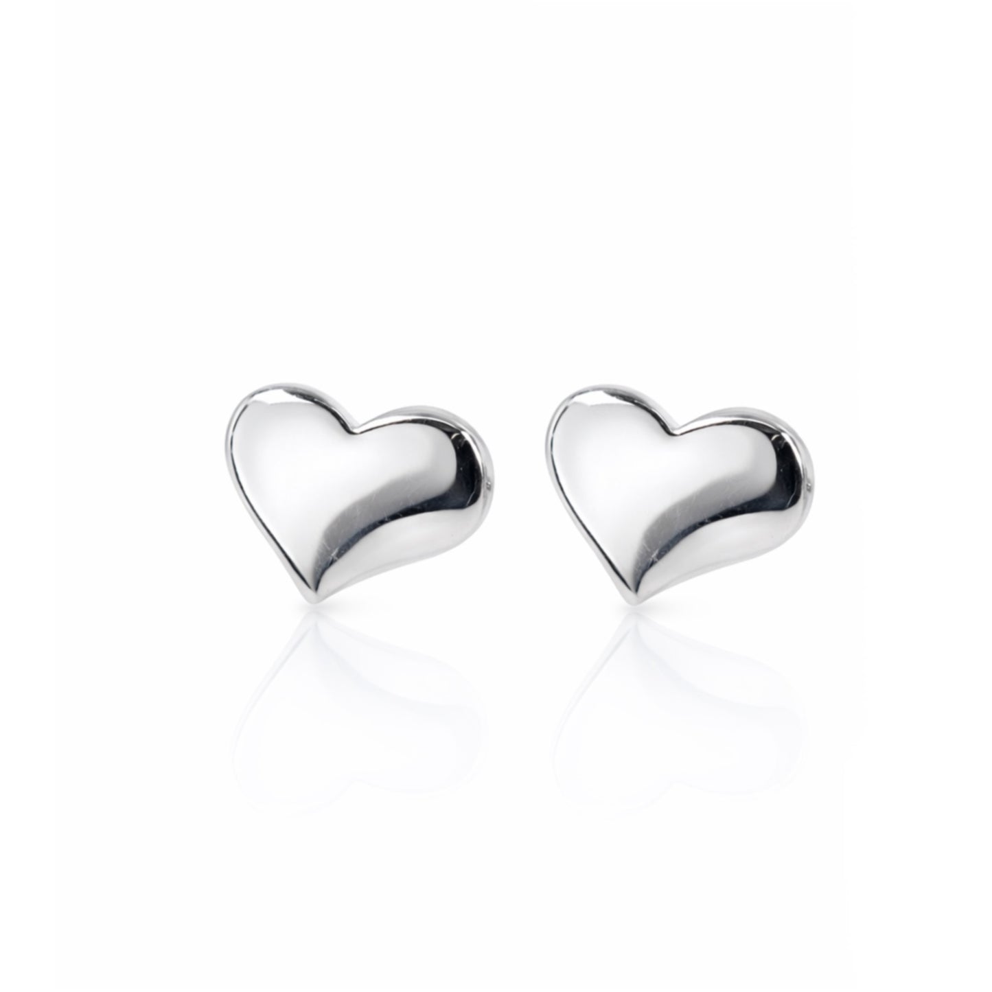 14K White Gold High Polish Bubble Heart Stud Earrings