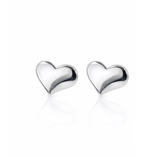 14K White Gold High Polish Bubble Heart Stud Earrings