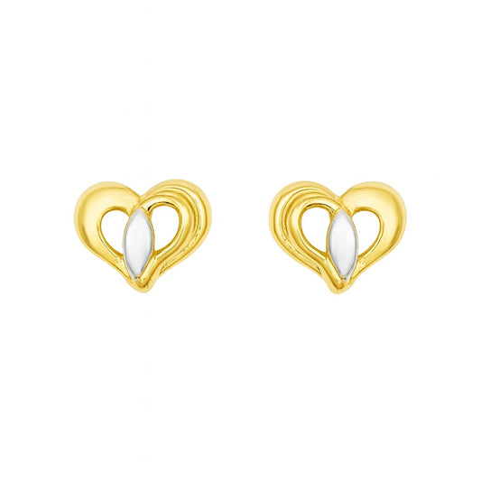 14K Two-Tone Gold Heart Stud Earrings
