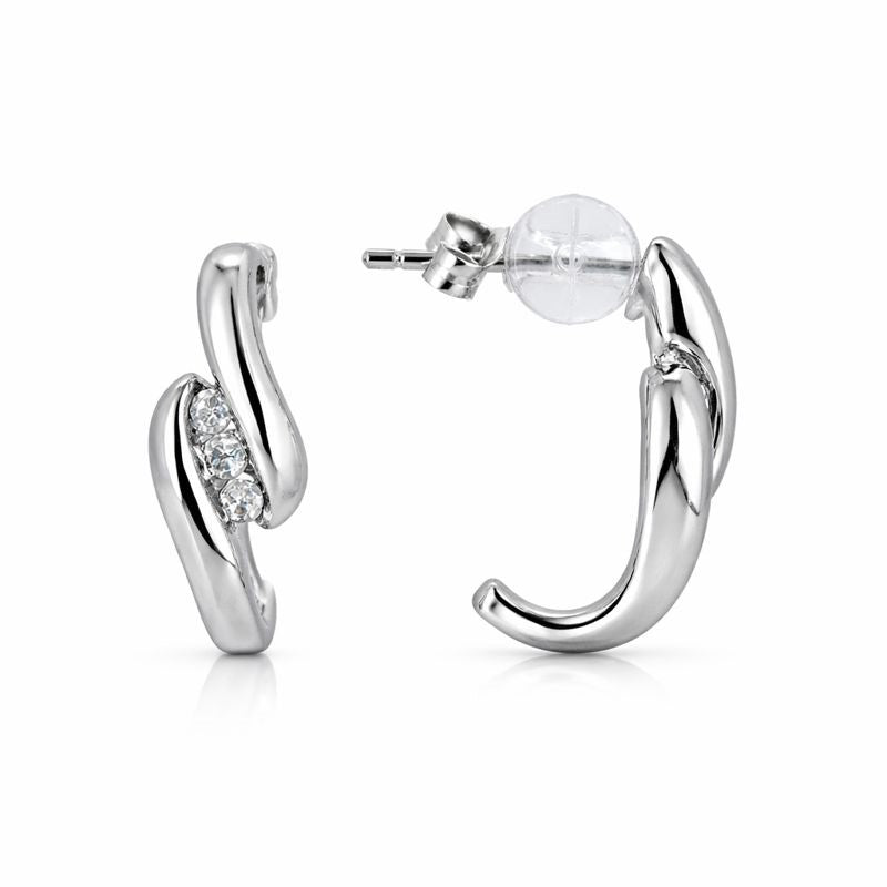 Sterling Silver Channel Set Diamond Stud Earrings