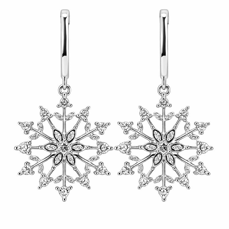 Sterling Silver Pavé Set Diamond Snowflake Dangle Stud Earrings