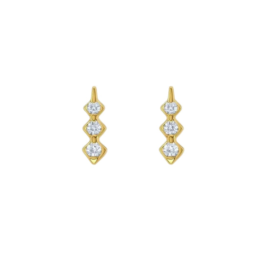 10K Yellow Gold Diamond Drop Station Stud Earrings