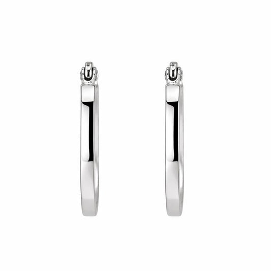 14K White Gold Diamond Cut Square Tube Oval Hoop Earrings