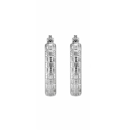 10K White Gold Basket Weave Hoop Earrings