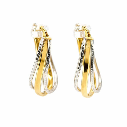 10K White & Yellow Gold Intertwined High Polish Triple Hoop Earrings