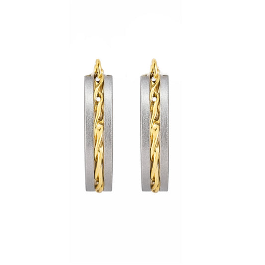 14K White & Yellow Gold Satin Finish Multi-Line Hoop Earrings