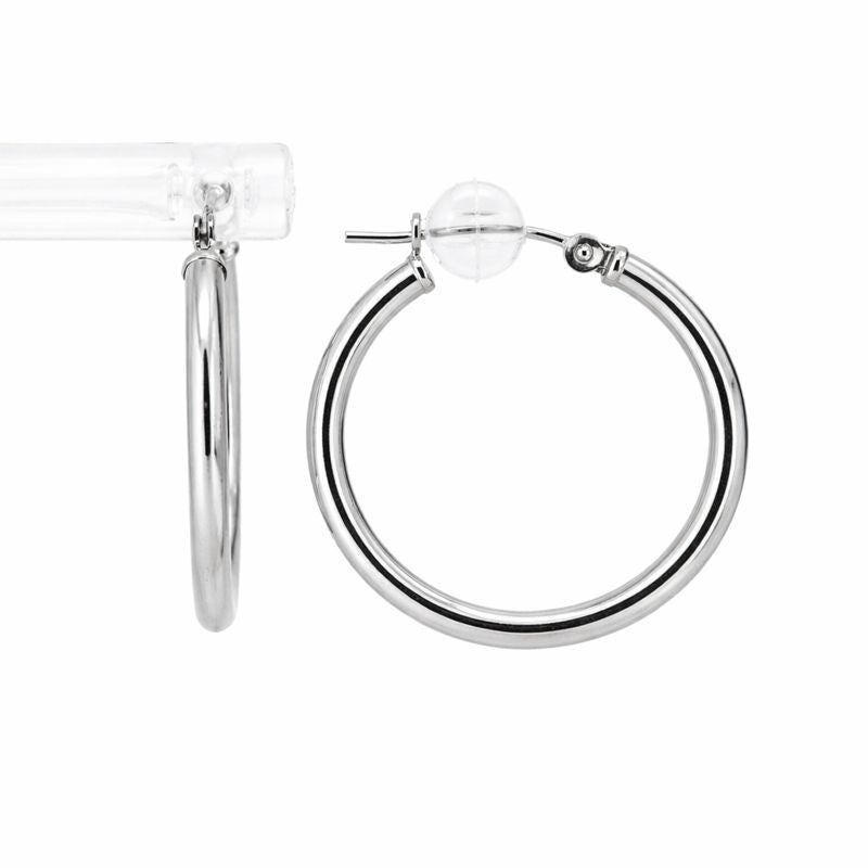 14K White Gold High Polish Circle 2mm Hoop Earrings