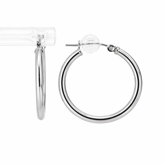 14K White Gold High Polish Circle 2mm Hoop Earrings