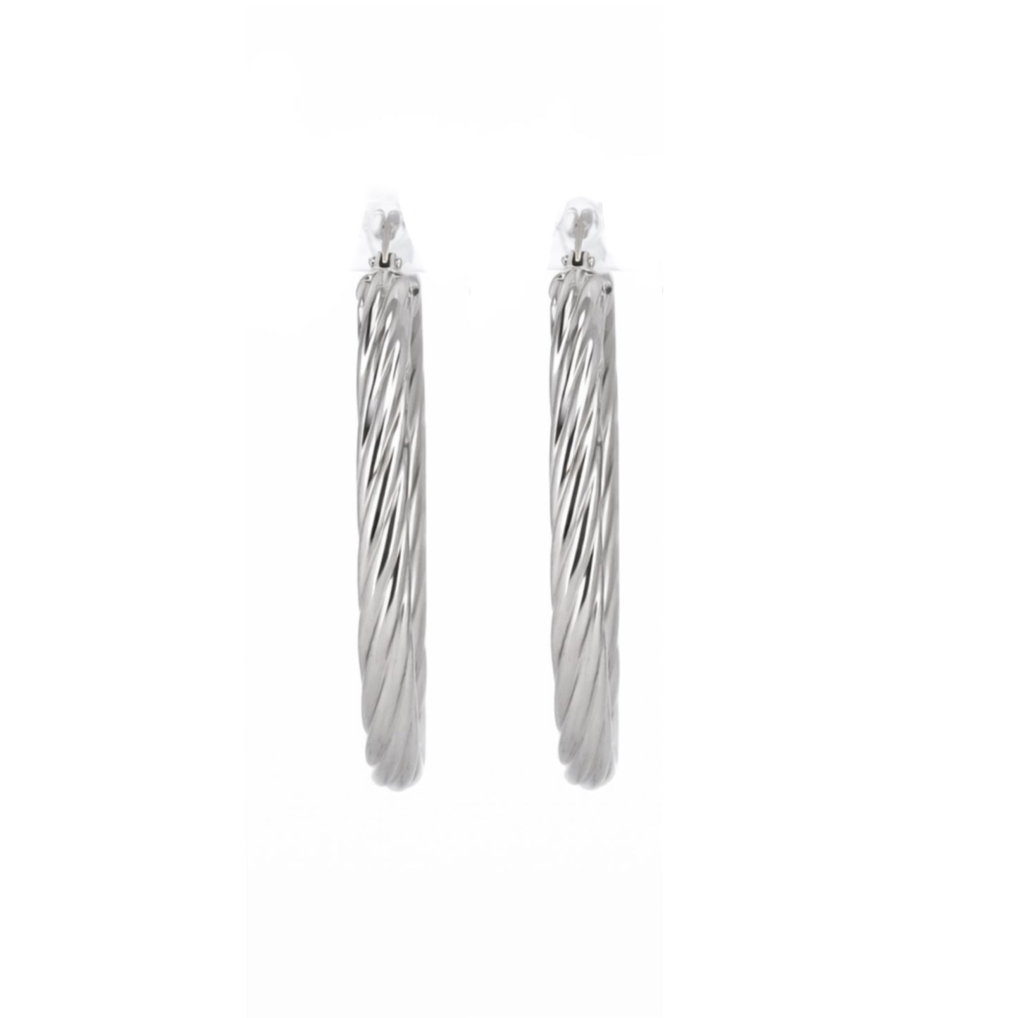 14K White Gold High Polish Swirl Circle Hoop Earrings