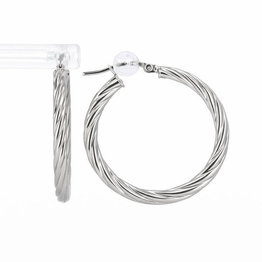14K White Gold High Polish Swirl Circle Hoop Earrings