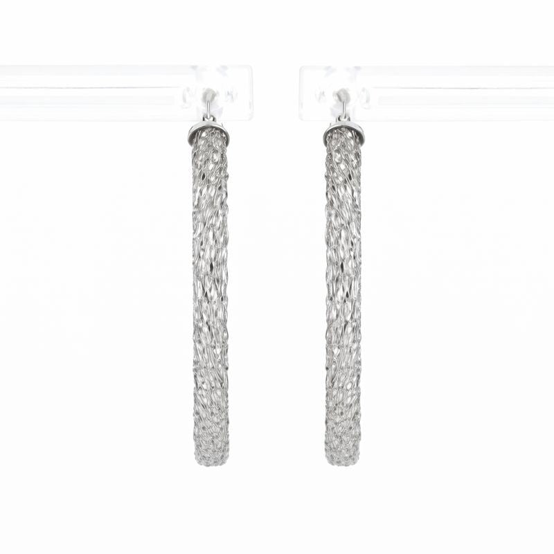 14K White Gold Cutout Mesh Circle Hoop Earrings