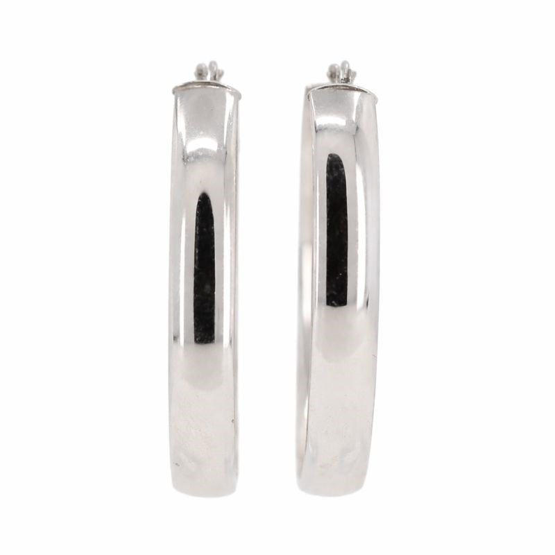 14K White Gold High Polish Square-Shape Oval Hoop Earrings