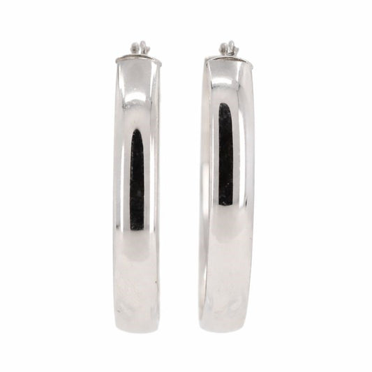 14K White Gold High Polish Square-Shape Oval Hoop Earrings