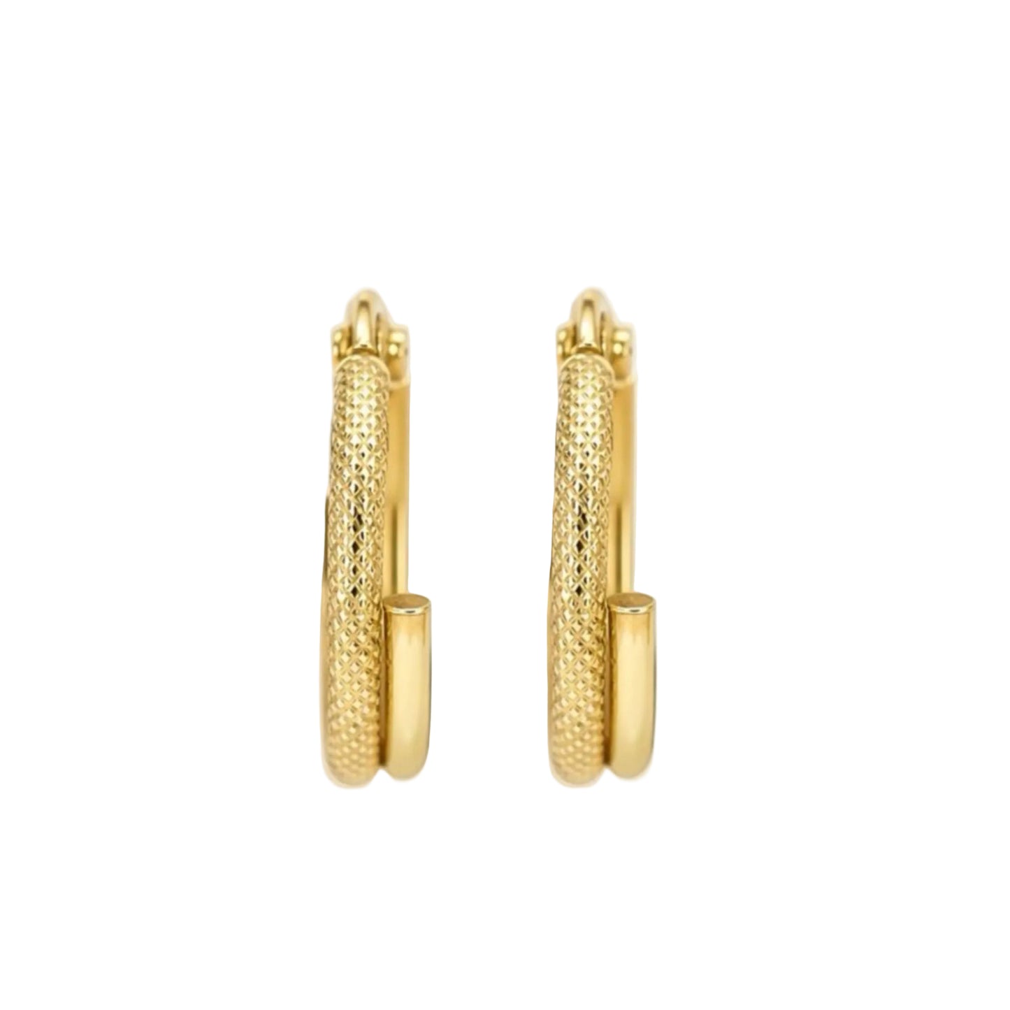 10K Yellow Gold Textured & High Polish Hoop Earrings