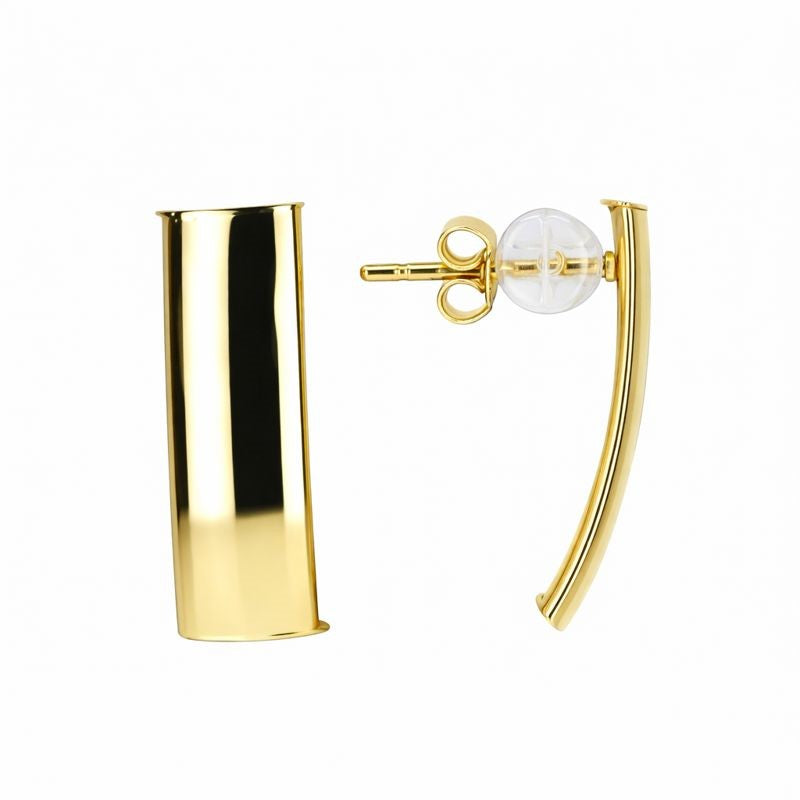 14K Yellow Gold Flat Bar Stud Earrings