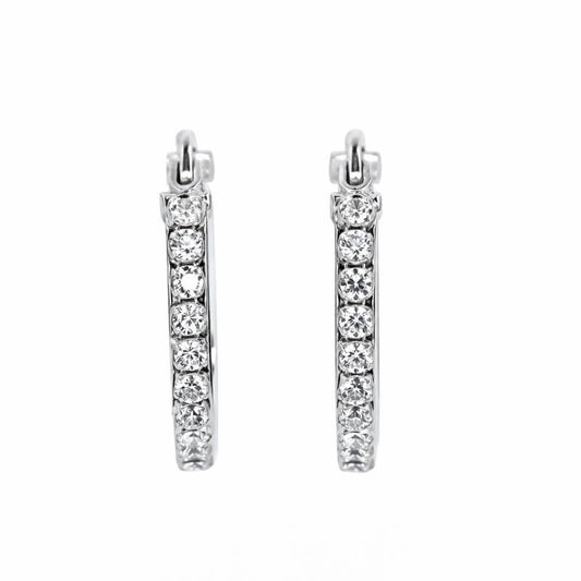 10K White Gold Prong Set CZ Hoop Earrings