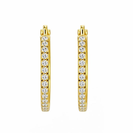 10K Yellow Gold Prong-Set CZ Hoop Earrings