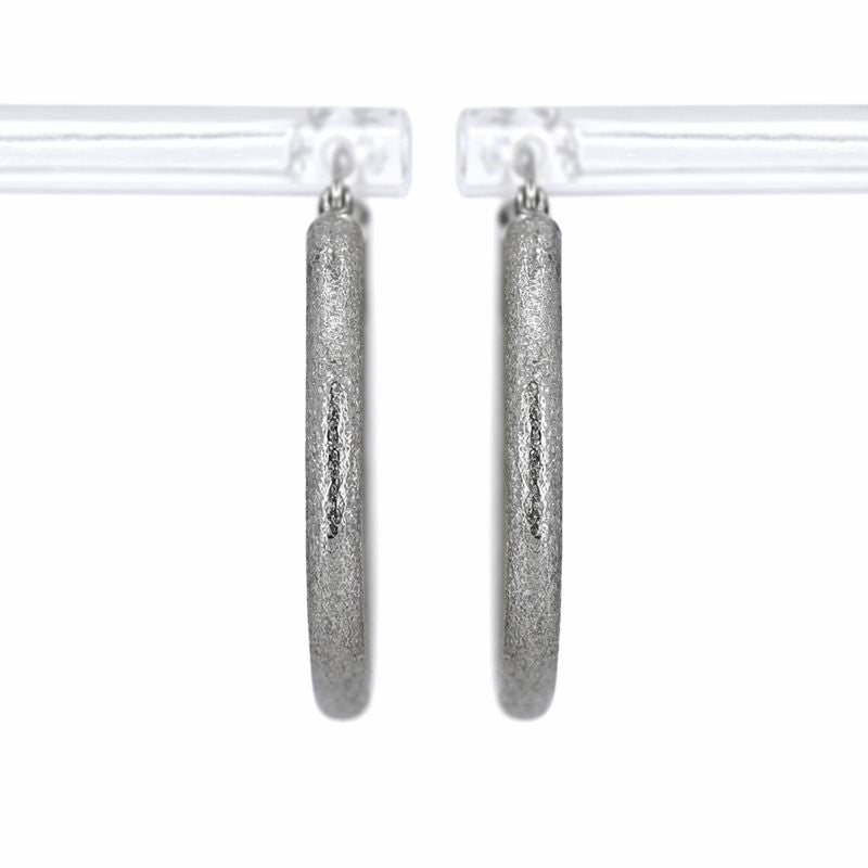 14K White Gold Satin Finish Round Tube Hoop Earrings