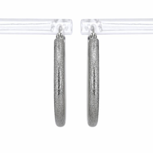 14K White Gold Satin Finish Round Tube Hoop Earrings