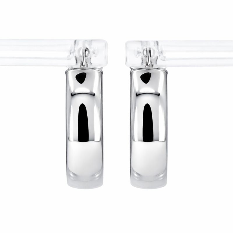 14K White Gold High Polish Flat Tube Hoop Earrings