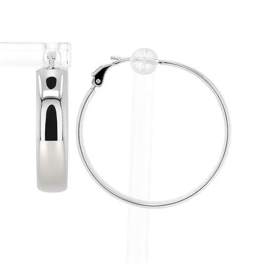 14K White Gold High Polish Flat Tube Hoop Earrings