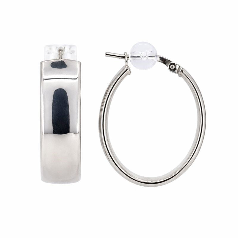14K White Gold High Polish Oval Hoop Earrings