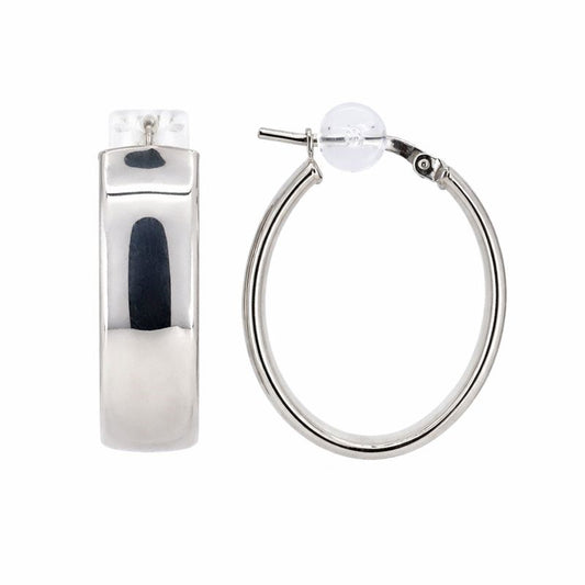 14K White Gold High Polish Oval Hoop Earrings