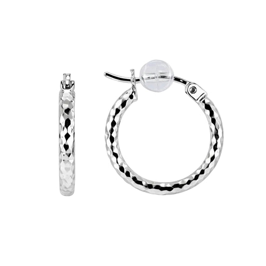 Sterling Silver Diamond Cut 2mm Hoop Earrings